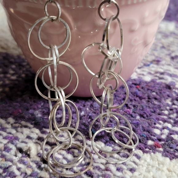 Silvertone Multi Circle Dangle Earrings - Picture 3 of 3